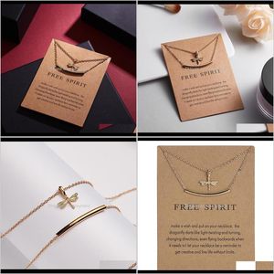 Colliers créatifs Double couche Alliage Dragonfly Pendentif Collier avec carte papier KC Gold Charm Charne Chaîne de cou pour femmes Cadeaux OK FX1NR