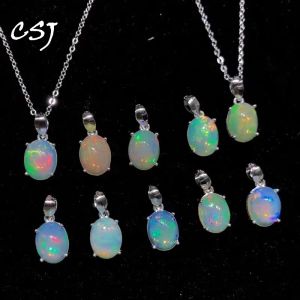 Collares CSJ Simple OV7*9 mm Natural Black Opal Pendants Sterling 925 Silver Etiopia Gemstone para mujeres Regalo de collar de joyería