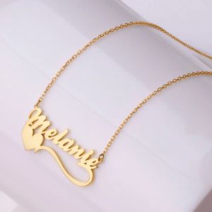 Collares Collar con nombre personalizado Cinta con símbolo de corazón Collar con placa de identificación de acero inoxidable Cadena colgante hecha a mano para mujer Joyería chapada en oro