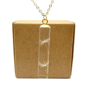 Colliers pissenlit faire un souhait Transparent Cube résine couleur or pendentif chaîne Long collier femmes Boho mode bijoux bohème fait à la main