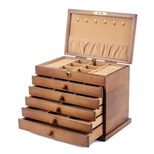 Colliers tiroir boîte à bijoux organisateur stockage Style chinois pin en bois grande boîte haute capacité luxueux en bois massif collier boucles d'oreilles