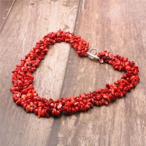 Collares de moda Coral rojo natural 57 mm Beads de chips de grava irregular Collar de alta calidad Joyería para mujeres Hacer joyas de 18 pulgadas B522