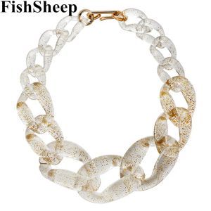 Colliers Fishsheep Transparent paillettes Collier de tour de cou acrylique Résine Chaîne transparente Big Pendant Colliers pour femmes bijoux