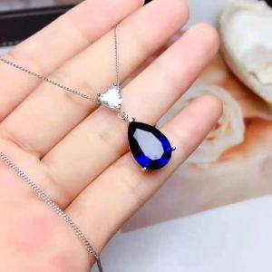 Colliers fs Natural Sapphire S925 STERLING Silver Water Drop Gemstone Pendant Collier Bijoux de charme de mode fin pour femmes