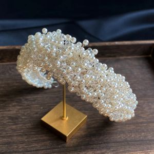 Collares, banda para el pelo de perlas artesanales pesadas, diadema exagerada para pasarela, tocado nupcial, accesorios para el cabello de boda