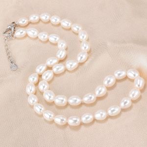 Collares Hengsheng AAA 78 mm Natural de agua dulce Collar de perlas Collar de joyería 925 Plata blanca rosa rosa joya de perlas real