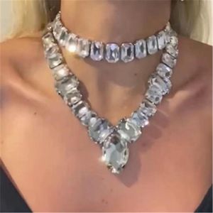 Colliers INS luxe grand strass larme collier ras du cou déclaration collier bijoux pour femmes cristal carré pierre collier accessoires