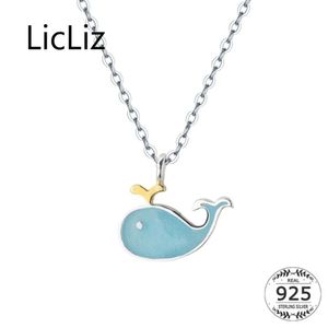 Colliers LicLiz nouveau 925 en argent Sterling mignon baleine bleue pendentif colliers pour femmes nouveau or blanc bijoux lien chaîne pendentif LN0449