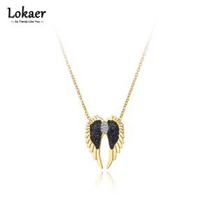 Colliers Lokaer 18K Gold plaqué en acier inoxydable Double Ailes Collier Collier Bohême Style CZ Crystal Pendant pour les femmes N21198