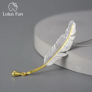 Colliers Lotus Fun Vintage Long Goose Feather Pendant Original 925 Silver Silver Chaines et Colliers pour femmes Luxury Bijoux Fine