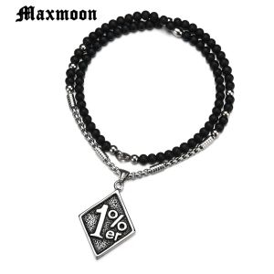 Collares Maxmoon Color plata Acero inoxidable 316L Outlaw One Percent 1% ER Collar con cadena de cuentas Collar de motociclista para hombre