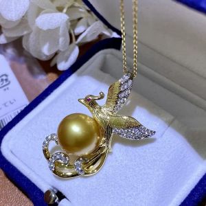 Colliers Meibapj 1112mm Natural Golden Freshater Pearl Fashion Phoenix Pendant Collier 925 Silver Fine Wedding Jewelry pour les femmes