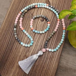 Collares Piedra Natural 108 Japa maleta collares de cuentas para mujeres niñas Yoga Japamala borla larga collar de joyería masculina 8mm