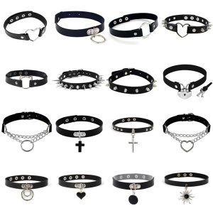 Colliers nouveaux gothiques punk hop hop rock rock sexy noir faux cuir rivets collier femmes adolescents filles bijoux de mode