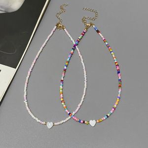 Colliers New Nature Shell Love Heart Choker Collier For Girl Spring Summer Fashion Small Colorful Glass Beads Collier Collier For Friend