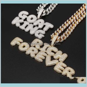 Collares Colgantes Venta de joyas Nombre personalizado Hip Hop Ice Out Personal Cz Bubbles Carta Colgante Hombre Rock Street Collar con cuerda Cha