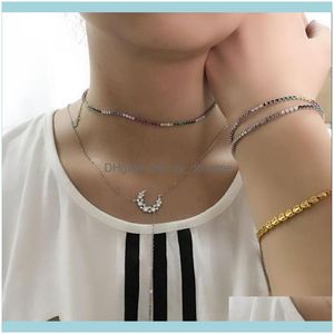 Collares Colgantes Jewelrysimple Thin Thiny Tennis Chain Collar de mujer con Rainbow Cz Charm Choker Link Collier Elegant Jewelry Gold Sie