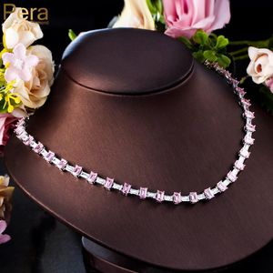 Colliers Pera fasciné rose cubique zircone Rectangle chaîne lien femmes rond collier ras du cou mode bal fête bijoux pour femme P033