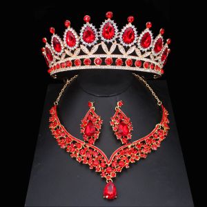 Colliers Red Crystal Wedding Bridal Jewelry Ensembles pour femmes Girl Girl Princess Tiara / Couronne Collier Boucle Pageant Prom Jewelry Accessoires