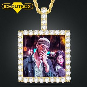 Colliers Carré personnalisé photo pendentif collier nouveau Design personnalité hommes Hip Hop bijoux Bling cristal Rap Style cubique zircone chaîne