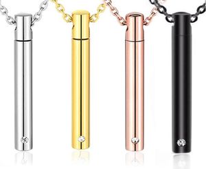 Colliers en acier inoxydable, or rose, noir, ton pistolet, cylindre Simple, pendentif d'urne commémorative, collier unisexe, bijoux