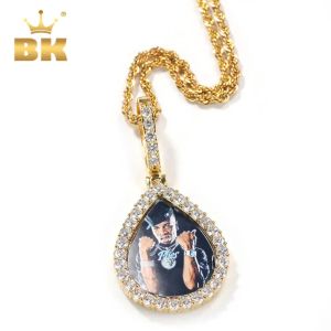 Colliers Le bling King Custom Water Graf Photo Pendentif Iced Out Cumbic Zirconia Diy Picture Collier Punk Style Hiphop Bijoux