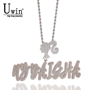 Colliers Uwin personnalisé glacé fille crochet nom pendentif glacé lettres pendentif bricolage brosse lettres collier personnalisé Hiphop bijoux cadeau