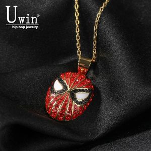 Collares Uwin Máscara De Cara Roja Colgante Moda Personalizada Iced Out Cz Collar Kawaii Y2k Accesorios De Joyería Encantadores Para Mujeres Niños