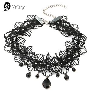 Colliers vintage classique gothique tatouage lacet chauffeur pour femmes en cristal noir collier coullaces coullaces boho bijoux de Noël cadeau