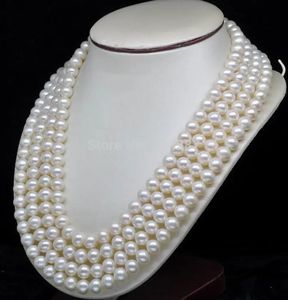 Colliers en gros de bons bijoux fins 4 brins 78MM AAA + colliers de perles blanches (