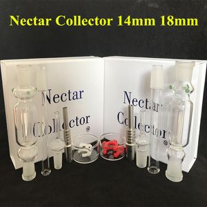 Kit collecteur de nectar, pointes de fumage en verre avec plat à ongles en titane et Quartz, tuyau en verre de 14mm et 18mm, en Stock