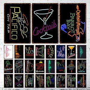 Neon Bar Open art peinture Décoration Métal Signe Tin Sign Tin Plaques Décoration Murale Chambre Décoration Rétro Vintage Pour La Maison Club Man Cave Café décoration Taille 30X20CM w02