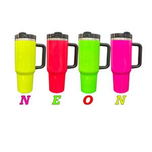 Colores neón H2.0 40 oz 30 oz sublimación en blanco con aislamiento al vacío tazas de acero inoxidable con tapa y pajita deportes al aire libre regalos de mejor valor listos para enviar paquete de 20