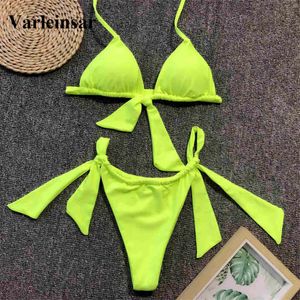 Bikini anudado verde neón traje de baño femenino traje de baño de dos piezas conjunto de Bikini bañista Halter traje de baño ropa de baño V1296