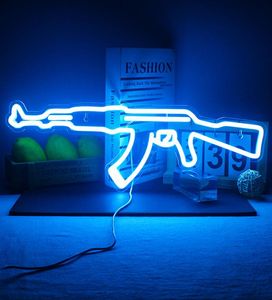 Letrero de neón, pistola de luz AK 47, lámparas colgantes súper geniales, letrero personalizado, decoración con logotipo, lámpara, sala de juegos, tienda, decoración de pared 4703509