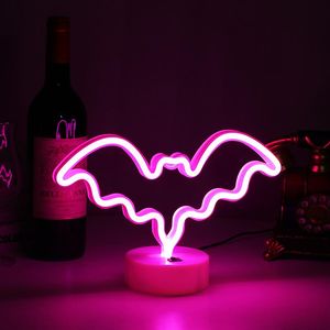 Letrero de neón para mesa, lámpara de murciélago rosa, letreros de luz, lámparas Led de noche, decoración estética artística, dormitorio para regalo de fiesta de Halloween