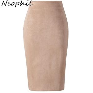 Neophil invierno mujeres gamuza midi lápiz falda cintura alta gris rosa xxl estilo sexy estiramiento abrigo damas trabajo de oficina saia s1009 220317