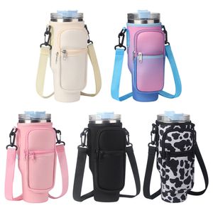 Bolsa portabotellas de neopreno 2 en 1 con bolsa, diseño de vaca, bolsas para vasos de 40oz con correa, funda de almacenamiento, soporte para bolsa de coche