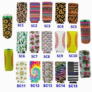 Néoprène Slim Can Sleeve Pour 330ml Slim Beer Can Holder Leopard Baseball Pattern Beer Soda Water Cans Cover