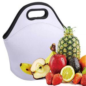 Bolsa de almuerzo de sublimación en blanco de neopreno con cremallera Reutilizable a prueba de agua Caja de almuerzo térmica aislada Bolsos Tote Para estudiantes escuela trabajo oficina picnic