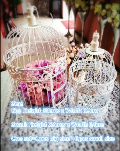 Nidos 1 Juego de cajas de dinero hechas a mano de metal blanco antiguo decorativo para boda, jaula para pájaros, decoración de boda, recuerdos y regalos de boda