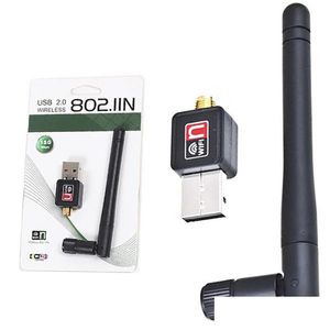 Adaptateurs réseau 150 Mbps Carte LAN Adaptateur WiFi sans fil USB avec antenne 2DBI IEEE 802.11n / g / b 150m Mini pour la livraison de chute d'ordinateur Co otpn0