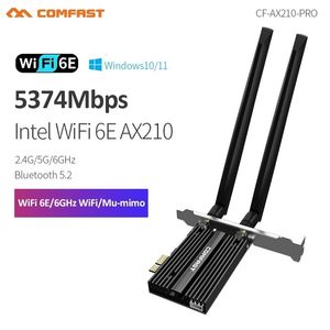 Adaptateurs réseau 5374Mbps WiFi6E Carte réseau sans fil Intel AX210 PCIe 2.4G/5G/6GHz Adaptateur WiFi 6e 802.11ax/ac Bluetooth 5.2 pour PC Win11/10 230701