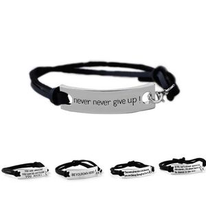 Citation Never Never Give Up Bracelet Lettre Id Tag Bracelets Poignets En Cuir Bracelet pour Femmes Enfants Bijoux Inspirants