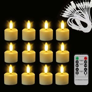 Nieuwe 12 Oplaadbare Thee Licht Met Remote Timer 3D Vlamloze Flikkering Halloween LED Kaarsen Decoratie Voor Kerst En Bruiloft H0909