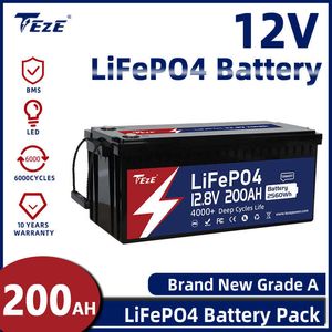 Nuevo Paquete de baterías LiFePo4 de 12V y 200Ah, baterías de fosfato de hierro y litio con pantalla LED BMS integrada, ciclo de 6000 para barco Solar, sin impuestos