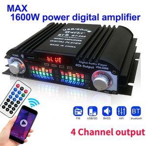 New 1600W Peak Power HiFi Sound Amplifier Digital 4 Channel Audio Amplifier Bluetooth Karaoke Player FM Radio Support Remote Control