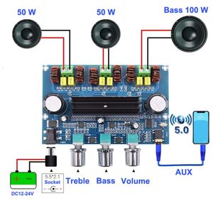 New 2*50W+100W Bluetooth 5.0 dual TPA3116D2 Power Subwoofer Amplifier Board 2.1 Channel TPA3116 Audio Stereo equalizer AUX Amp