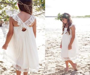 Nuevo 2017 Marfil Gasa Longitud del Té Boho Beach Country Vestidos de niña de flores para bodas Vestido casual de encaje cuadrado barato para niñas personalizado 6334863