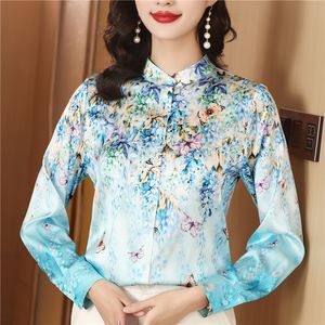 Estampado floral mujer damas tops camisas blusas de soporte maquinada botón de cuello fuente de manga larga fiesta de la oficina de la oficina las navegas de trabajo primavera verano otoño dropshipp